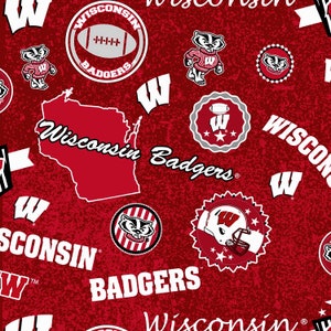 EOB~Sykel Enterprises~College Cottons~NCAA Wisconsin Badgers Home State~Red~Cotton Fabric by the Yard or Select Length WIS-1208