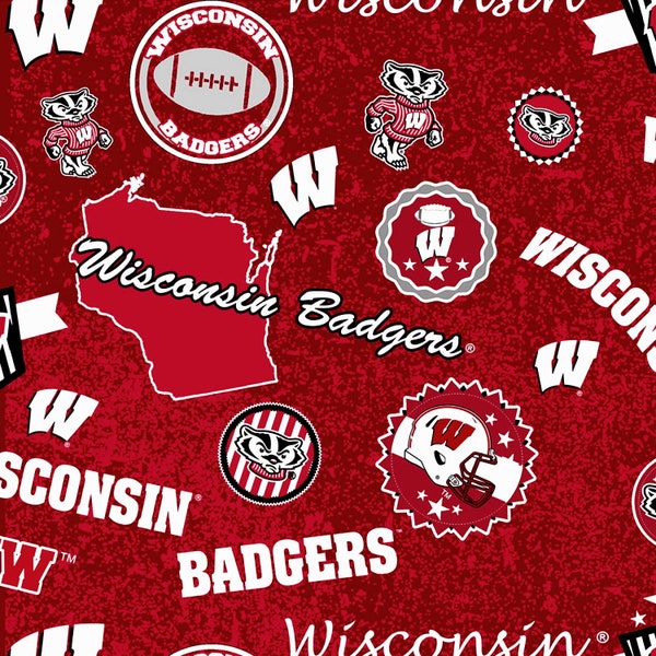 Sykel Enterprises~College Cottons~NCAA Wisconsin Badgers Home State~Red~Cotton Fabric by the Yard or Select Length WIS-1208
