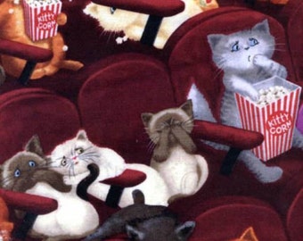 Timeless Treasures~Pawsitively Purrfect~Scaredy Cats In Movies~Wine~Cotton Fabric by the Yard or Select Length CD8141-WINE