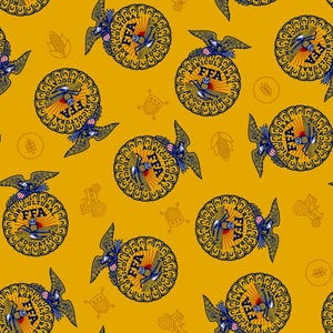May include: Mustard yellow pattern featuring repeating FFA emblems with eagles, text, and agricultural symbols. The emblems are circular with a blue and red eagle, and the text "FFA AGRICULTURAL EDUCATION".