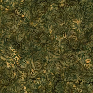 EOB~Hoffman~Bali Batiks~Autumn Trail~Feathers~Herb~Cotton Batik Fabric by the Yard or Select Length V2511-331