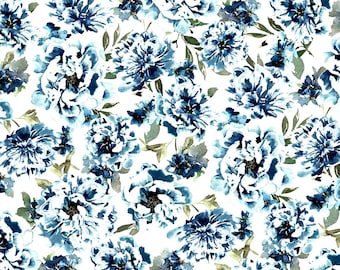 Hoffman Porch View Large Flower on White Digital Natural Cotton Fabric by the Yard or Select Length V5300-20