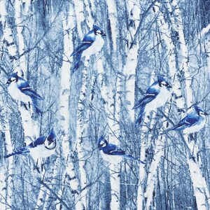 EOB~Timeless Treasures~Winter Hike~Winter Blue Jays~Blue~Cotton Fabric by the Yard or Select Length C7851-BLU