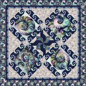 Kit de edredón ~ Espirales torcidos ~ Edredón Seashell Soiree de 66&quot; x 66&quot; (incluye patrón y tela para la parte superior del edredón y el borde) AAFQK-1212