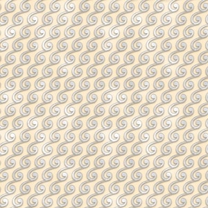 May include: A seamless pattern of silver swirls on a light beige background. The swirls are arranged in a diagonal pattern.