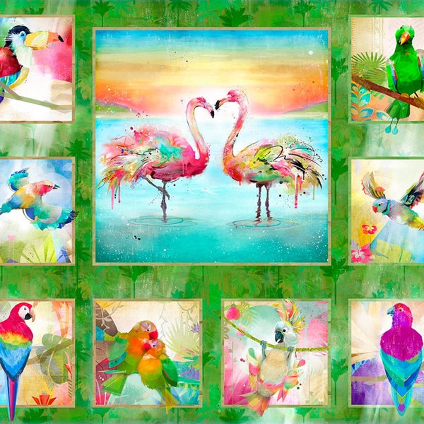 3 Wishes~Tropicolor Birds~36" Tropical Bird Block Panel~Digital Print~Multi~Cotton Fabric by the Panel 19379-PNL