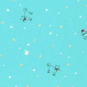 Robert Kaufman~Fancypants~Cats~Aqua~Cotton Fabric by the Yard or Select Length AWUD2208770