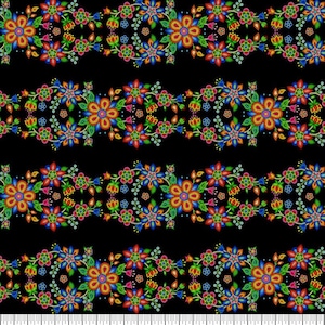Elizabeths StudioTucsonBeaded Floral StripeBlackCotton Fabric by the Yard or Select Length 668E-BLACK image 3