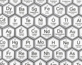 Robert Kaufman~Science Fair 2~Periodic Table~White~Cotton Fabric by the Yard or Select Length SRK179301