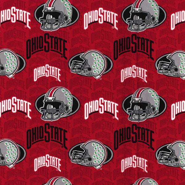 Fabric Traditions~Colleges~Ohio State Buckeyes~Helmet Cotton~Scarlet/Gray~Cotton Fabric by the Yard or Select Length 15138-R