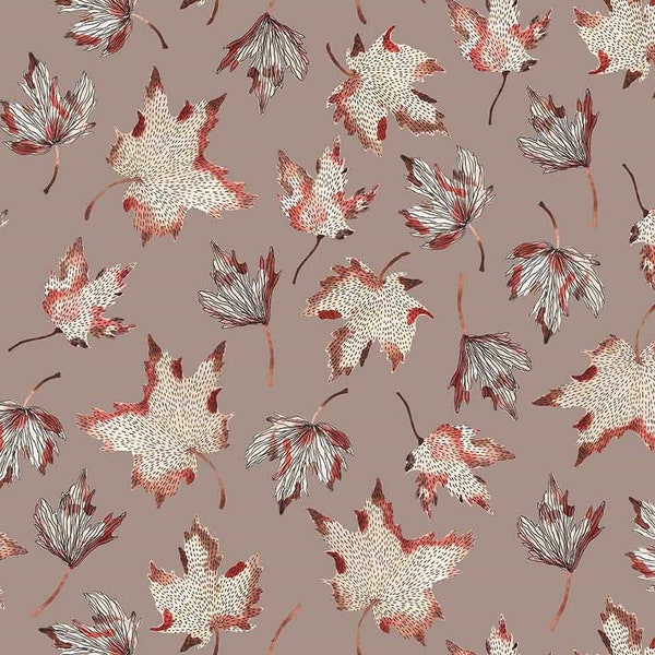 Figo~After the Rain~Leaves~Taupe~Cotton Fabric by the Yard or Select Length 90162-14