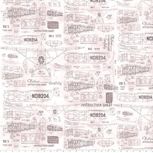 Free Spirit~Monochrome by Tim Holtz~Model Airplanes~Parchment~Cotton Fabric by the Yard or Select Length PWTH174-PARCHMENT