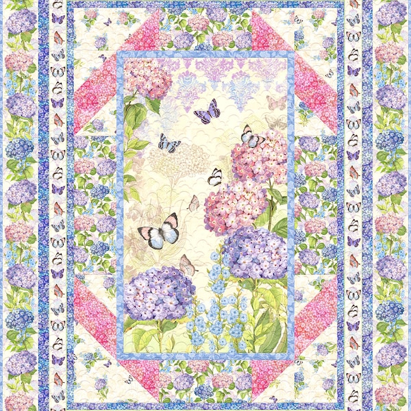 Quilt Kit~Hydrangea Mist~57" x 75.5" Hydrangea Panel Throw Quilt (Includes Fabric for Top of Quilt and Binding) AAFQK-1179