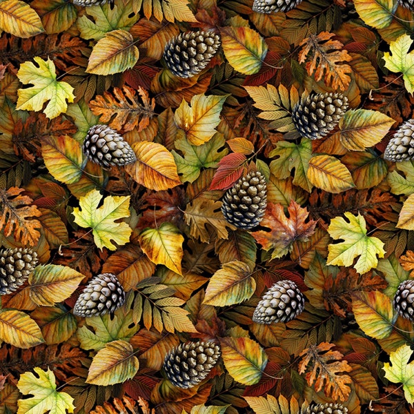 Timeless Treasures~Lakeside Cabin~Packed Fall Leaves~Autumn~Cotton Fabric by the Yard or Select Length CD2637-AUTUMN