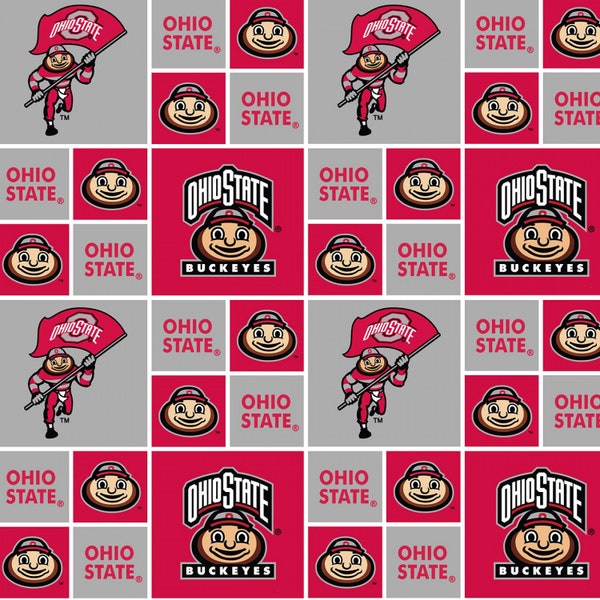 Sykel Enterprises~College Cottons~NCAA Ohio State Blocks~Crimson/Gray~Cotton Fabric by the Yard OHS-021