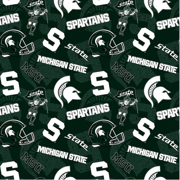 Sykel Enterprises~College Cottons~NCAA Michigan State Spartans Tone on Tone~Green/White~Cotton Fabric by the Yard MIST-1178