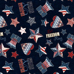 Wilmington Prints~Stars of Valor~Patriotic Packed Flags~Navy~Cotton Fabric by the Yard or Select Length 30085-434