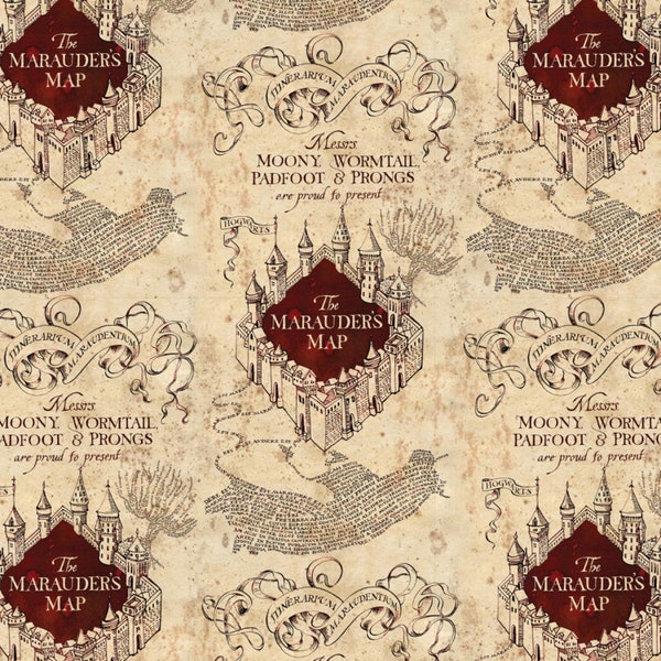 EOB~Camelot Fabrics~Wizarding World~Harry Potter Marauders Map~Cream~Cotton Fabric by the Yard or Select Length 2380019-1