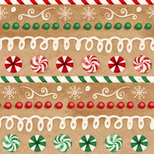 Very Merry Christmas Gingerbread by 3 Wishes, Quilt Grade 100% Cotton Fabric, Iced Candy Stripe 24616-TAN