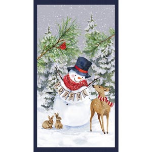 Henry Glass~Muñecos de nieve alegres~Panel de muñeco de nieve alegre de 61 x 112 cm~Multicolor~Tela de algodón del panel 2093P-77