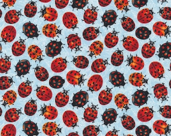 Paintbrush Studio Frolicking Fields Ladybugs Blue Cotton Fabric by the Yard or Select Length 120-15312