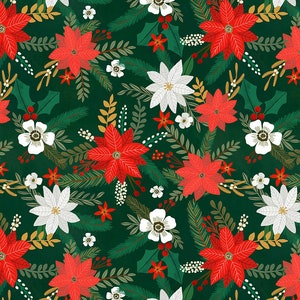 Free Spirit~Christmas Spirit by Mia Charro~Greenery Love~Green~Cotton Fabric by the Yard or Select Length PWMC075-XGREEN