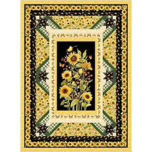 Quilt Kit~Sunflower Splendor~66&quot; x 90&quot; Sunflower & Goldfinch Panel Twin Size Quilt (Includes Fabric for Top of Quilt and Binding) AAFQK-1322