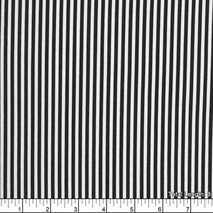 May include: Black and white striped fabric with a repeating pattern. The fabric is 8 inches long.