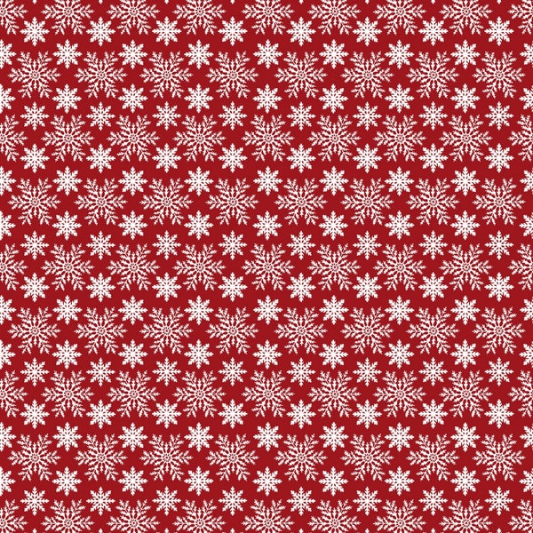 Benartex~Winter at the Farm~Snowhill Flake~Red~Cotton Fabric by the Yard or Select Length 13434-10