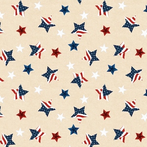 Wilmington Prints~Stars of Valor~Patriotic Star Toss~Cream~Cotton Fabric by the Yard or Select Length 30086-243