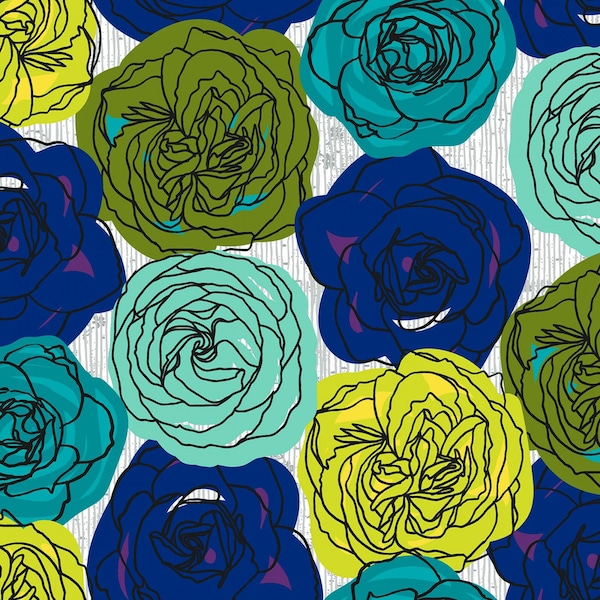 Windham Fabrics~Norma Rose~Rose Garden~Teal~Cotton Fabric by the Yard or Select Length 52010-1