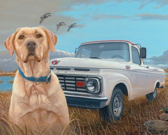 Wild Wings Four Seasons 34.75" x 43" Lab & White Truck Digital Print Panel Multi Fabric by the Panel WW31399C1