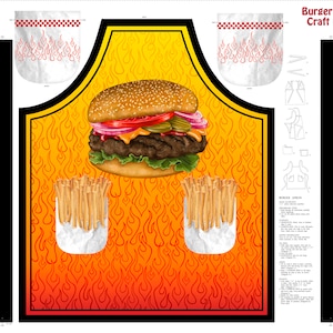 Quilting Treasures~Sew & Go XI~Burger Apron Panel~Orange~Cotton Fabric by the Panel 27636-O