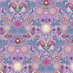 Andover~Luna~Night Garden w/Metallic Gold~Purple~Cotton Fabric by the Yard or Select Length MU-072-L