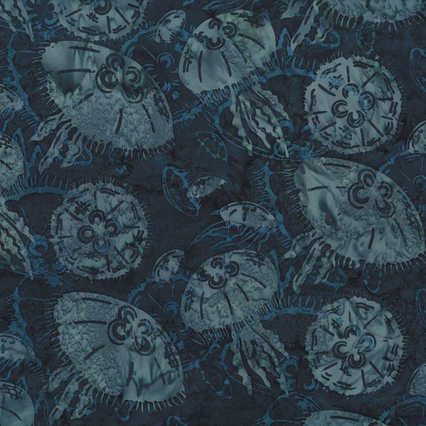 Hoffman~Bali Batiks~Along the Shores~Moon Jellies~Deep Teal~Cotton Batik Fabric by the Yard or Select Length DM1-703