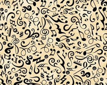 Quilting Treasures~Tiny Tunes~Music Notes~Digital~Cream~ Cotton Fabric by the Yard or Select Length 28559-E