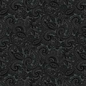 Kanvas by Benartex~Flower Festival 2~Paisley~Black~Digital~Cotton Fabric by the Yard or Select Length 4256B-12