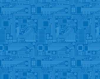 Michael Miller~Stem Squad~Circuit Board~Blue~Cotton Fabric by the Yard or Select Length DC9722-BLUE