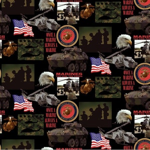 Sykel Enterprises~Military Police Fire and Nurses~US Marines~Multi~Cotton Fabric by the Yard or Select Length MARINES-021-2M