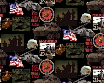 Sykel Enterprises Military Police Fire and Nurses US Marines Multi Cotton Fabric by the Yard or Select Length MARINES-021-2M