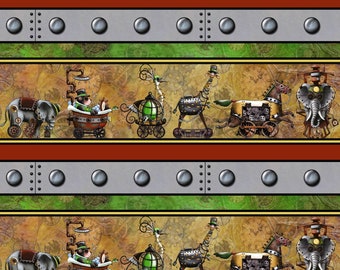 Quilting Treasures - Steampunk Express - Border Stripe - Digital Print - Multi - Cotton Fabric by the Yard or Select Length 29066-X