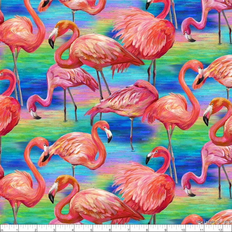EOBPaintbrush StudioFabulous FlamingosLarge AlloverBlueCotton Fabric by the Yard or Select Length 120-208911 image 2