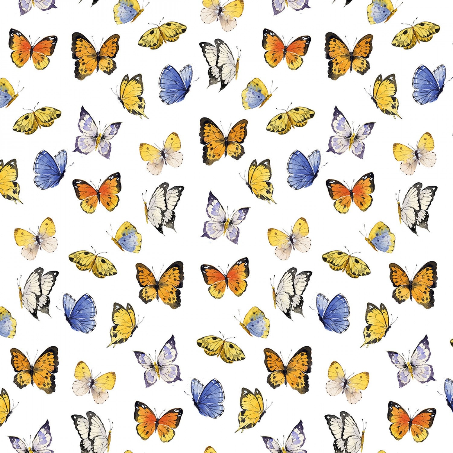 Clothworks Sunflower Bouquets Butterflies Digital White Cotton