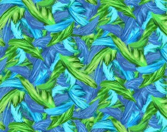 Windham Fabrics~Tropical Paradise~Feathers~Blue~Cotton Fabric by the Yard or Select Length 53931-7