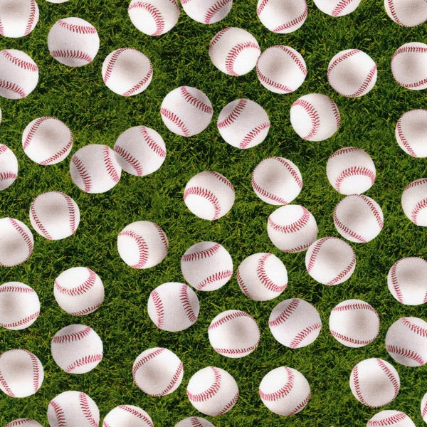 Robert Kaufman~Sports Life 5~ Baseballs~Digital~Grass~Cotton Fabric by the Yard or Select Length SRKD1913347