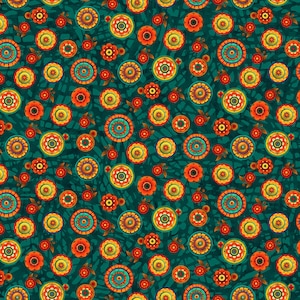 Benartex~Parrot Habitat~Radiance Medallion~Teal~Cotton Fabric by the Yard or Select Length 16185-85