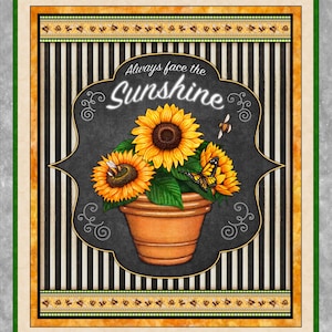 Quilting Treasures~Always Face the Sunshine~35.5&quot; x 42&quot; Sunflower Panel~Gray~Cotton Fabric by the Panel 27842-K