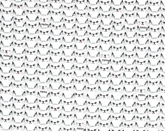 Michael Miller~Black & White~Cat Clique~White~Cotton Fabric by the Yard or Select Length CX8039-WHIT