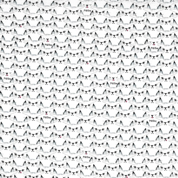 Michael Miller~Black & White~Cat Clique~White~Cotton Fabric by the Yard or Select Length CX8039-WHIT