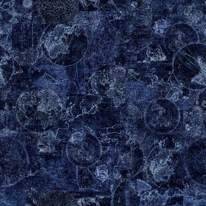 Nauticus de Morris Creative Group para Quilting Treasures, 100 % algodón de calidad para acolchado, mapa tonal en azul marino 32056-N